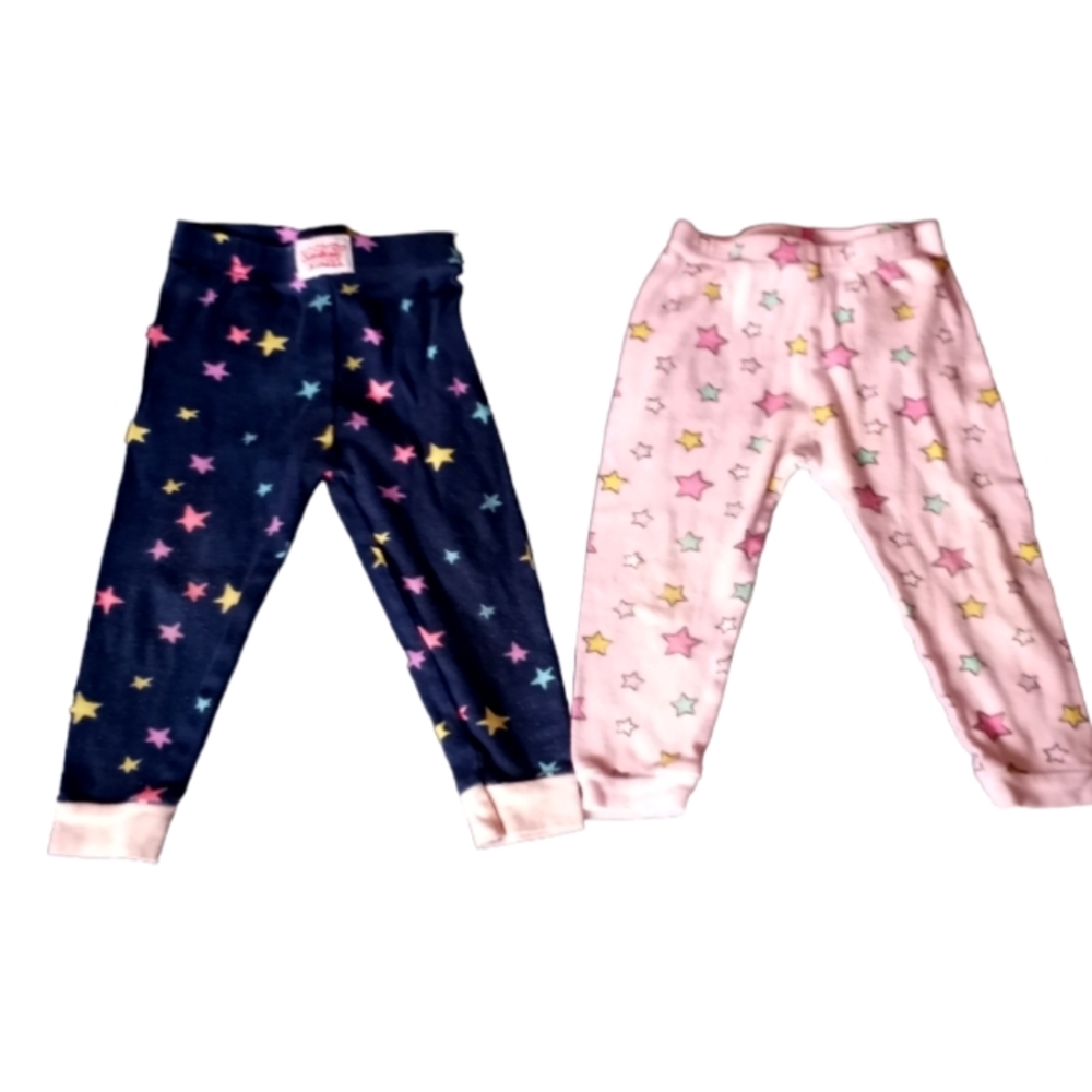 2 pairs of girls size 2t star pajama pants, pink & blue